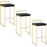 Fuji 30" Bar Stool in Gold & Black Velvet (Set of 3)
